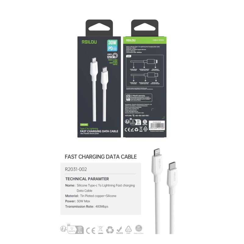 Rsilou Type-C to Lightning Cable 30W R2031-001 – Black