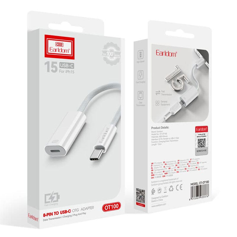 Earldom OT100 Cable Adapter OTG USB-C to 8-PIN - White