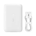 باور بانك Baseus بسعة 10000mAh، شحن سريع 22.5W مع كابل مدمج، موديل FM11، الأبيض