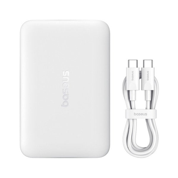باور بانك Baseus بسعة 10000mAh، شحن سريع 22.5W مع كابل مدمج، موديل FM11، الأبيض
