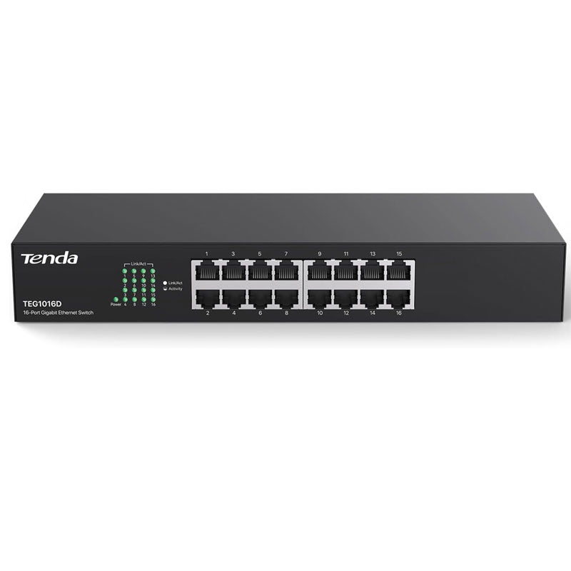 Tenda TEG1016D | 16-Port Gigabit Ethernet Switch | Desktop Network Splitter | Sturdy Metal | Fanless | Plug & Play | Traffic Optimization | Unmanaged | Limited Lifetime Protection