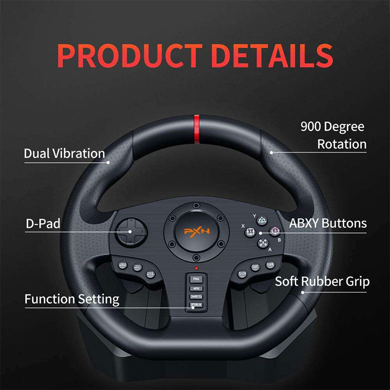 PXN V900 Gaming Driving Car Wheel Pc / PS3 / PS4 / Xbox One / Switch - Black