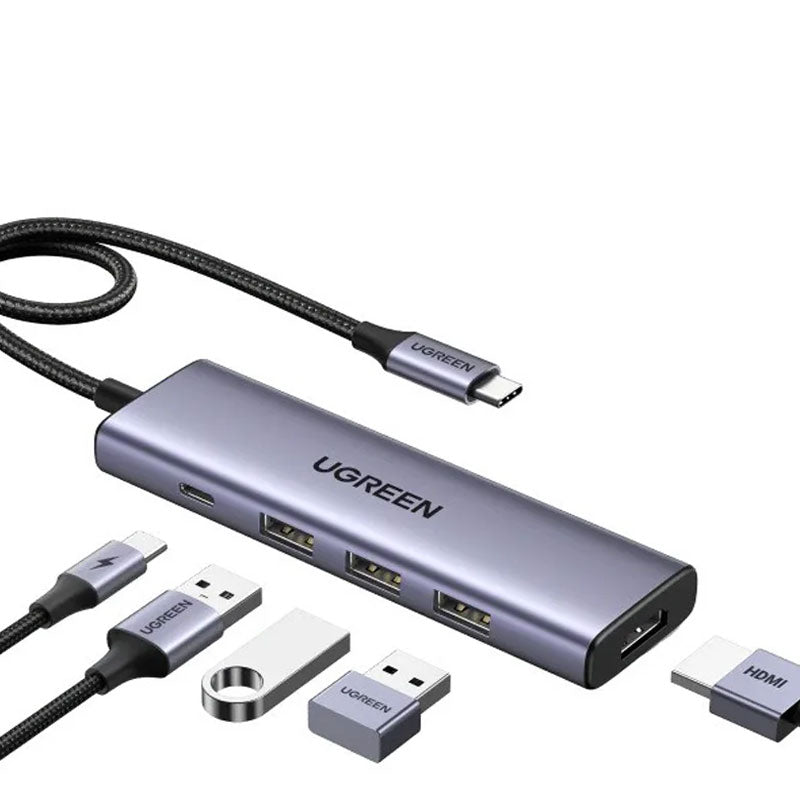 يوجرين هب  15596 CM511 متعدد الوظائف 5 في 1 بمنفذ USB-C ودعم دقة 4K بمعدل 30 هرتز (لون رمادي فلكي)