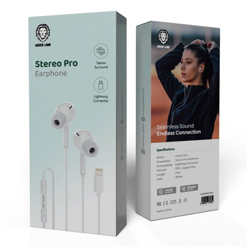 Green Lion Wired Lightning Stereo Earphones - 1.2M - White
