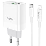 شاحن حائط HOCO C80A بقدرة 20 واط بتقنية PD مع كابل USB-C إلى Lightning - أبيض
