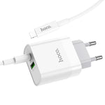 شاحن حائط HOCO C80A بقدرة 20 واط بتقنية PD مع كابل USB-C إلى Lightning - أبيض