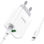شاحن حائط HOCO C80A بقدرة 20 واط بتقنية PD مع كابل USB-C إلى Lightning - أبيض
