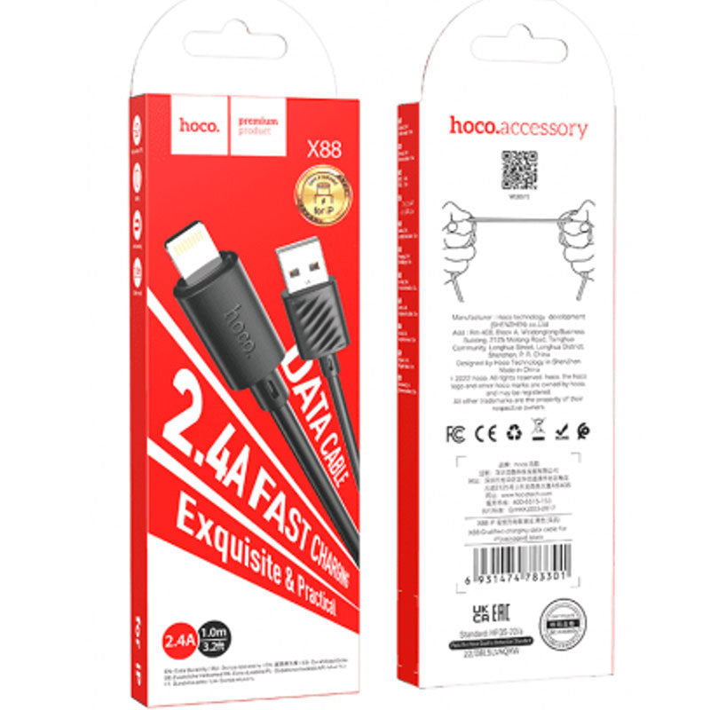 Hoco X88 USB to Lightning Charging Cable 2.4A 1M – Black