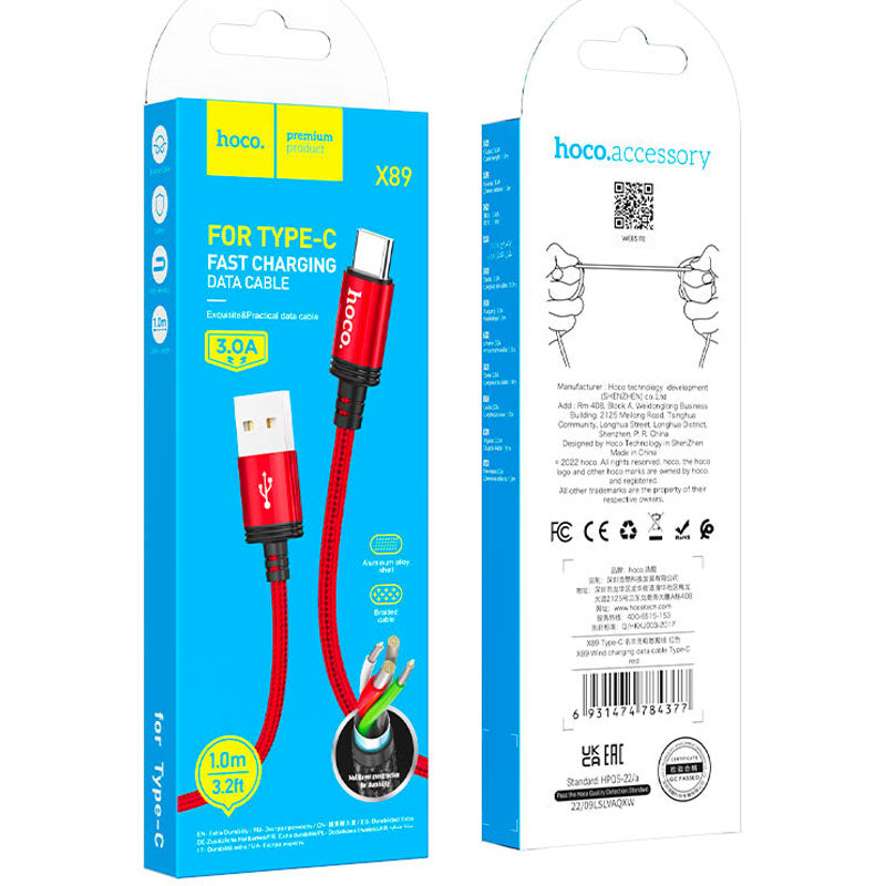 HOCO X89 Type-C Data USB Cable - 1M - Red