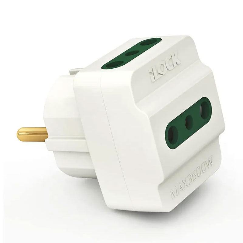 i-Lock Power Strip 3 Outlets Socket Backet 3 Pieces Adapter 3500W - White