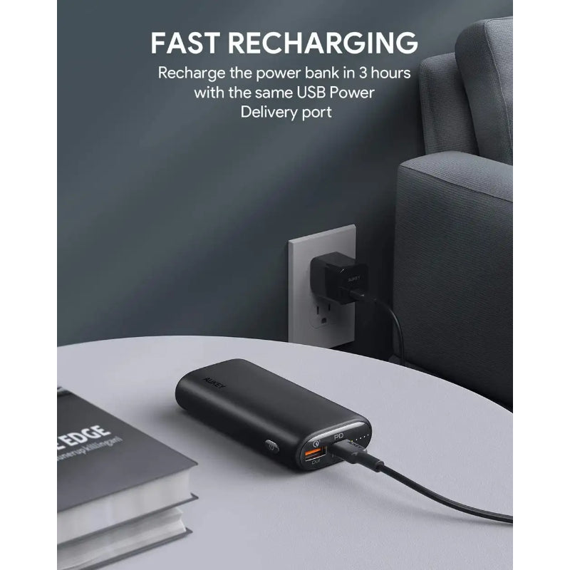 Aukey Power Bank 10000mAh Fast Charge, PD 20W & QC 3.0, Dual USB Ports PB-Y36P-BK – Black