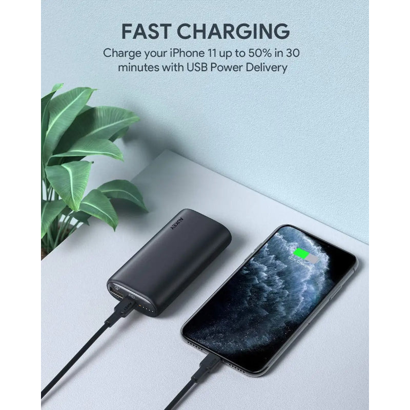 Aukey Power Bank 10000mAh Fast Charge, PD 20W & QC 3.0, Dual USB Ports PB-Y36P-BK – Black