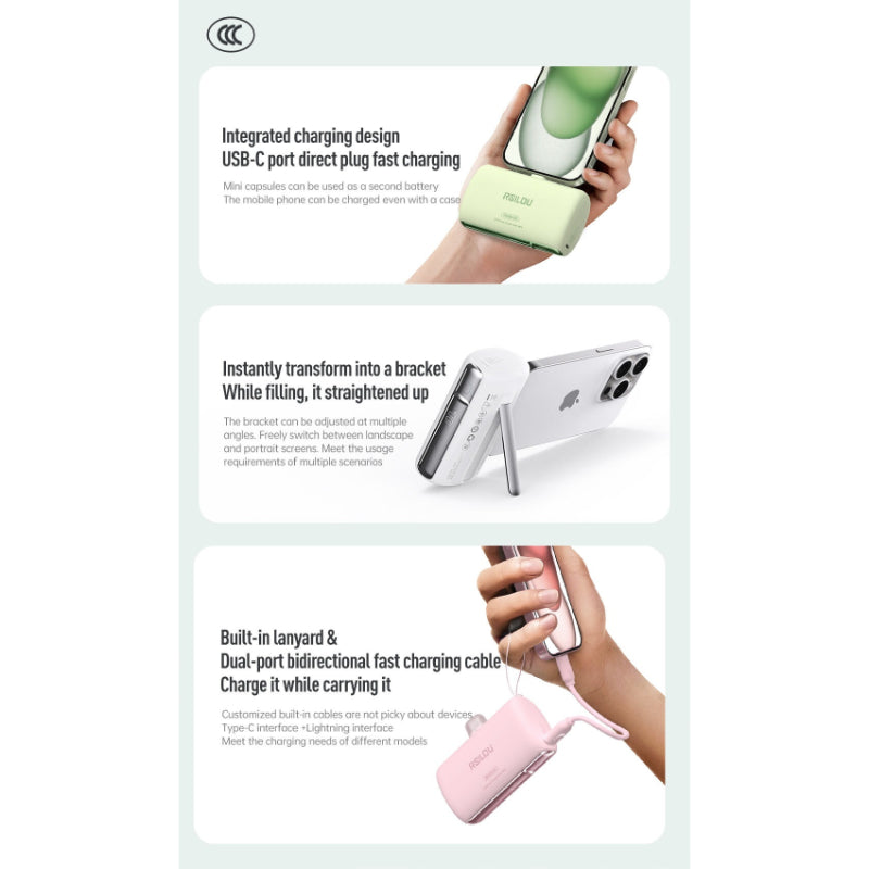 Rsilou Mini Capsule Power Bank 10000mAh 22.5W Built-in Cable