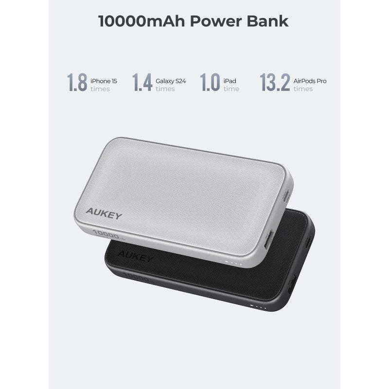 Aukey Spark Go Power Bank 10000mAh, 15W PD Fast Charging, Dual Ports PB-Y46 – Gray