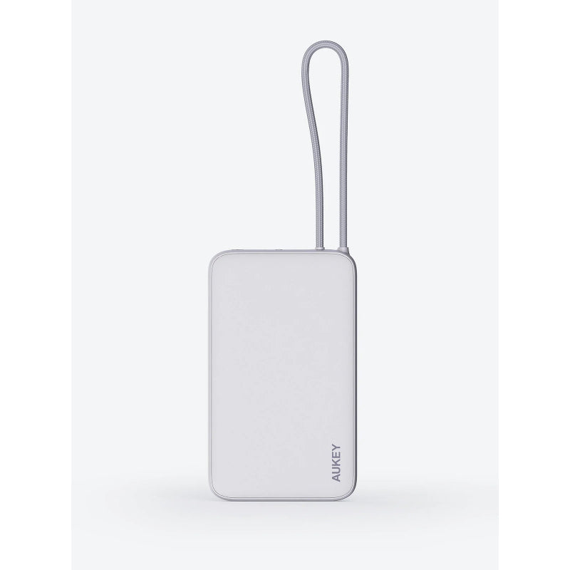 Aukey Spark Sling Lite Power Bank 10000mAh, 15W Fast Charging, Built-in USB-C Cable PB-Y53 – White