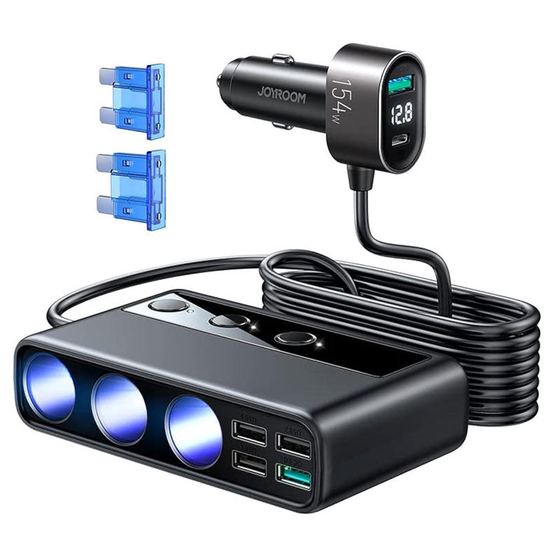 Joyroom JR-CL06 3-IN-1 Car Charger 154W Lighter Adapter with 3 Sockets + 6 Ports