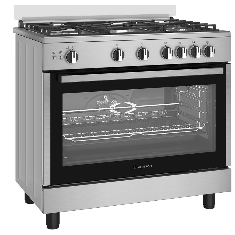 Ariston , gas cooker , 5 burners , 90 cm , cast iron supports , full safety , grill , fan , ARR9GGF23127XJA - silver