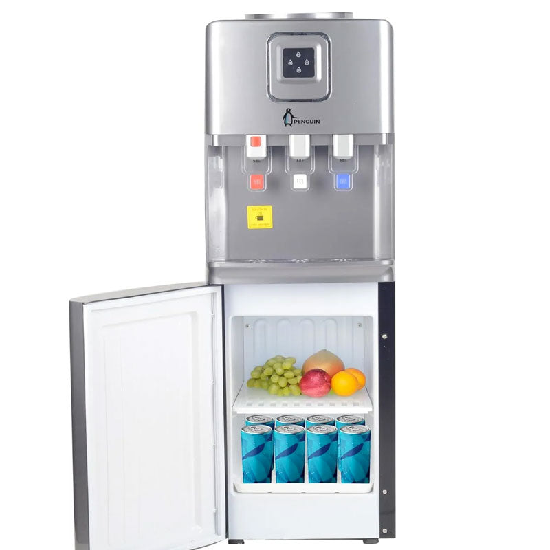 Penguin , Hot, Cold & Normal Water Dispenser With Refrigerator , 3 Taps , PD001 - Silver Chrome
