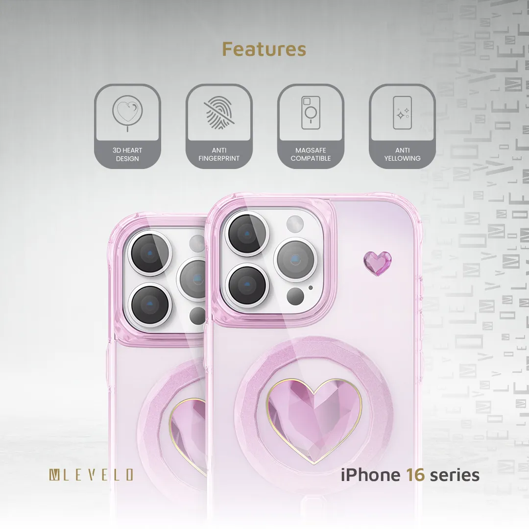 Levelo Hearts Magsafe Case For iPhone 16 Pro Max - Pink