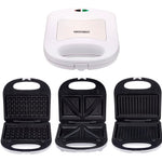 MediaTech 3 In 1 Sandwich Maker , Waffle & Grill, 700 Watt, White - MT-206