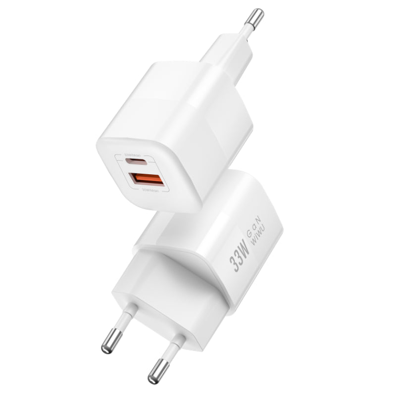 WiWU Nano Series GaN 33W Fast Wall Charging 2 Ports (Type-C & USB), Wi-U008 - White