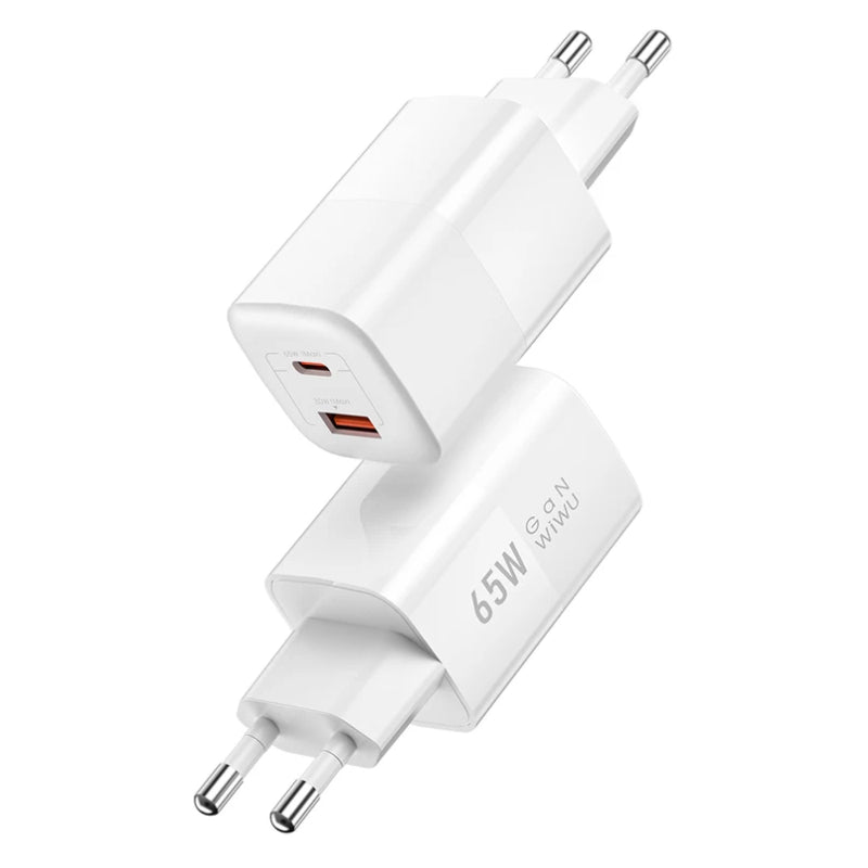 WiWU Nano Series GaN 65W Fast Wall Charging 2 Ports (Type-C & USB), Wi-012EU - White