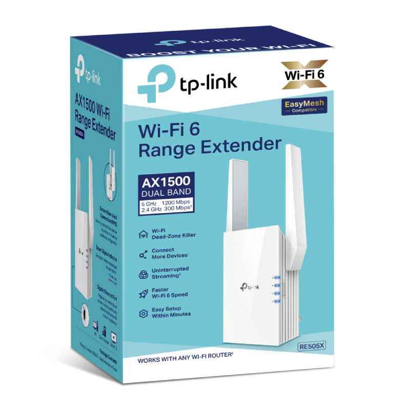  TP-Link RE505X WiFi Range extender  AX1500, Dual Band - White 