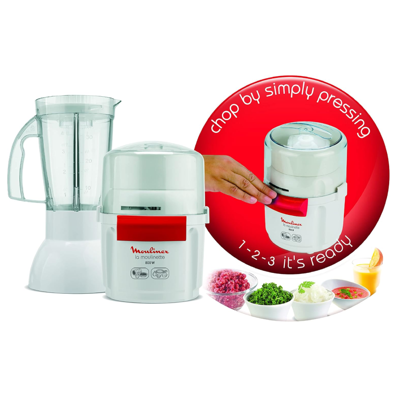 Moulinex La Moulinette Blender With Chopper 800 Watt, AR6801EG - White 