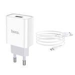 Hoco C81A Asombroso Single Port Charger, Set With USB-A To Micro Cable - White