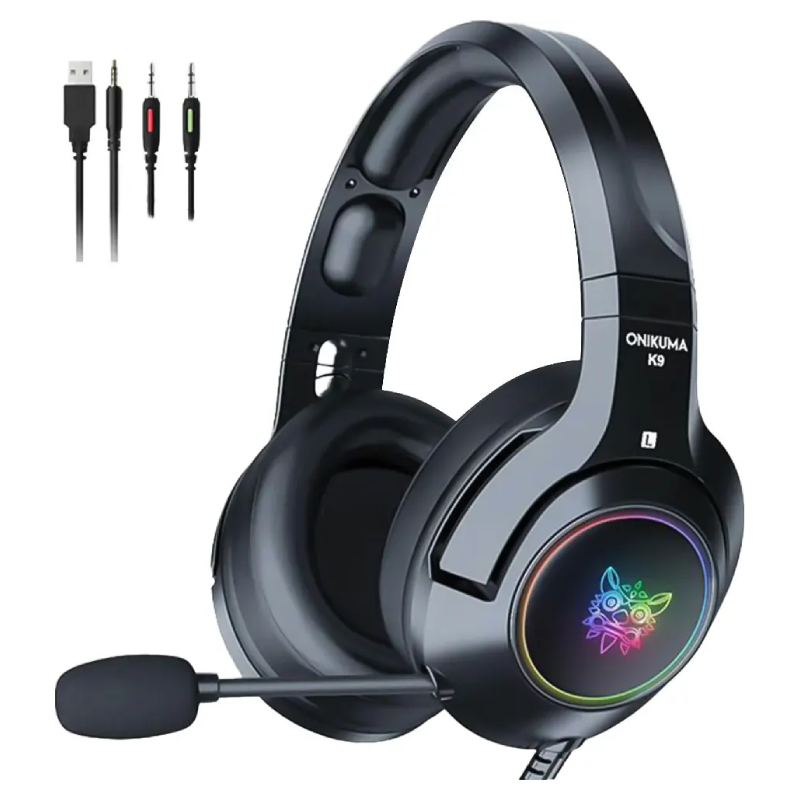 Onikuma K9 Wired Gaming Headphone RGB Lighting  Noise-Cancelling Mic - Black