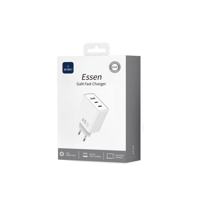 WiWU 65W Essen GaN Fast Charger , 3 port , Wi-G005 - White