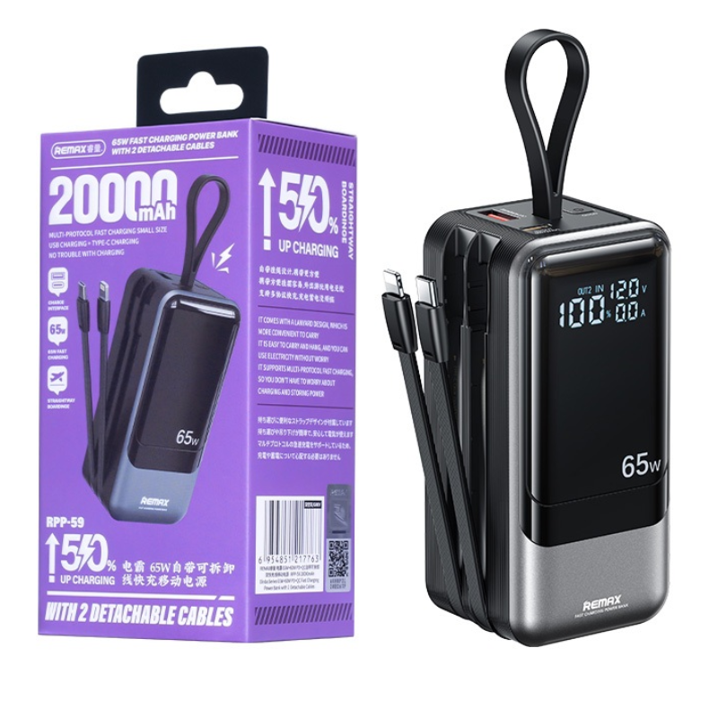 Remax RPP- 59 Power Bank Fast Charging Dinba Series 20000mAh (PD 65W+QC 60W) - Black