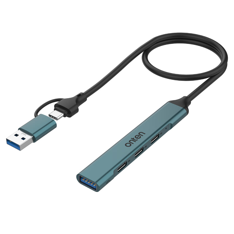 Onten OTN-UCA9703 4-in-2 Smart Hub USB 3.0 X1 + USB-C X3 – Support OTG - Green