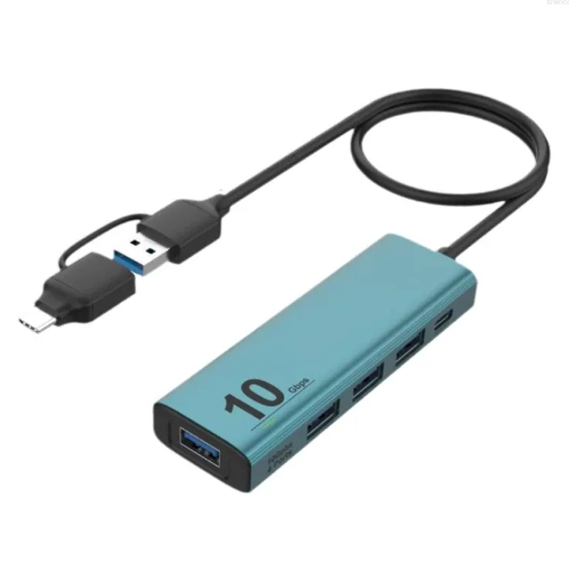 Onten OTN-UCA611+ 5-in-2 USB 3.2 Gen2 4-Port 10Gbps Hub - Green 