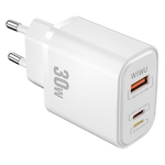 WIWU Wi-U021 SiC PD+QC Fast Charger 30W 3 Port (USB-C+ Lightning + USB-A) - White