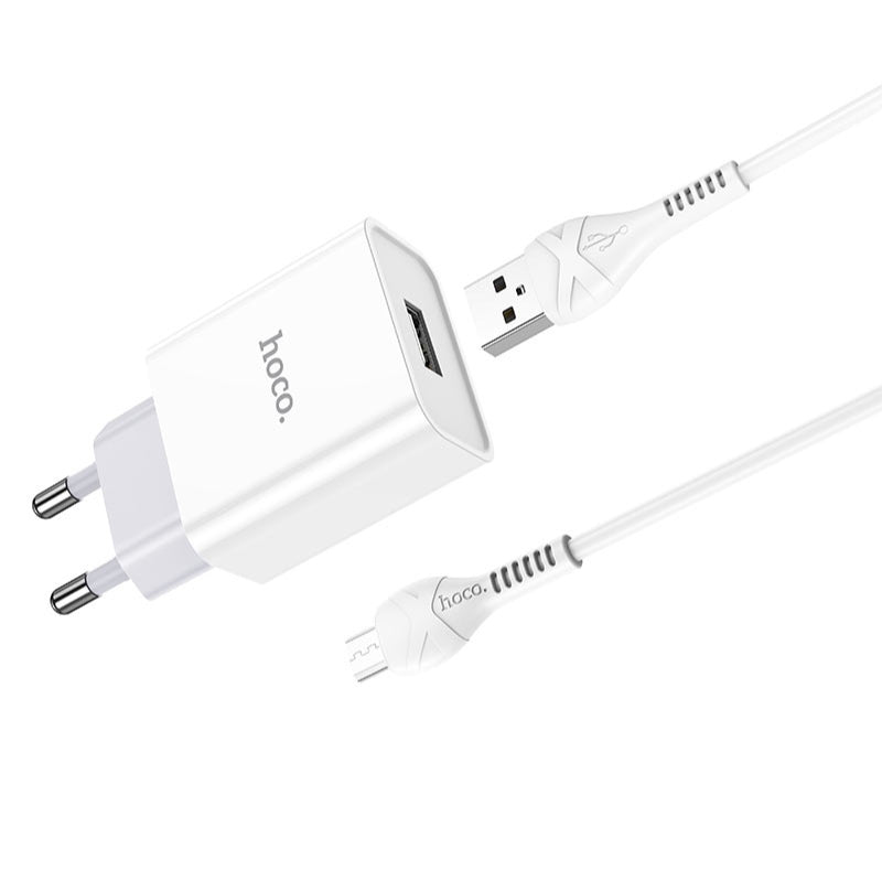 Hoco C81A Asombroso Single Port Charger, Set With USB-A To Micro Cable - White