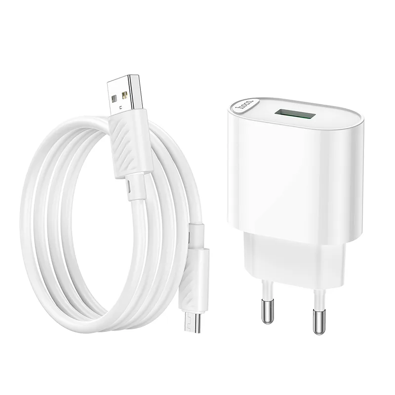 Hoco C109A charger single port with USB cable Type-C QC3.0, 18W - White 