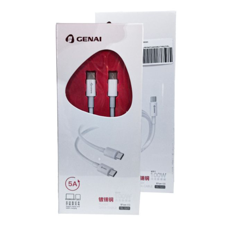 Genai Super Fast Flash Type-C To Type-C Cable, 100W, GL-Q23 - White
