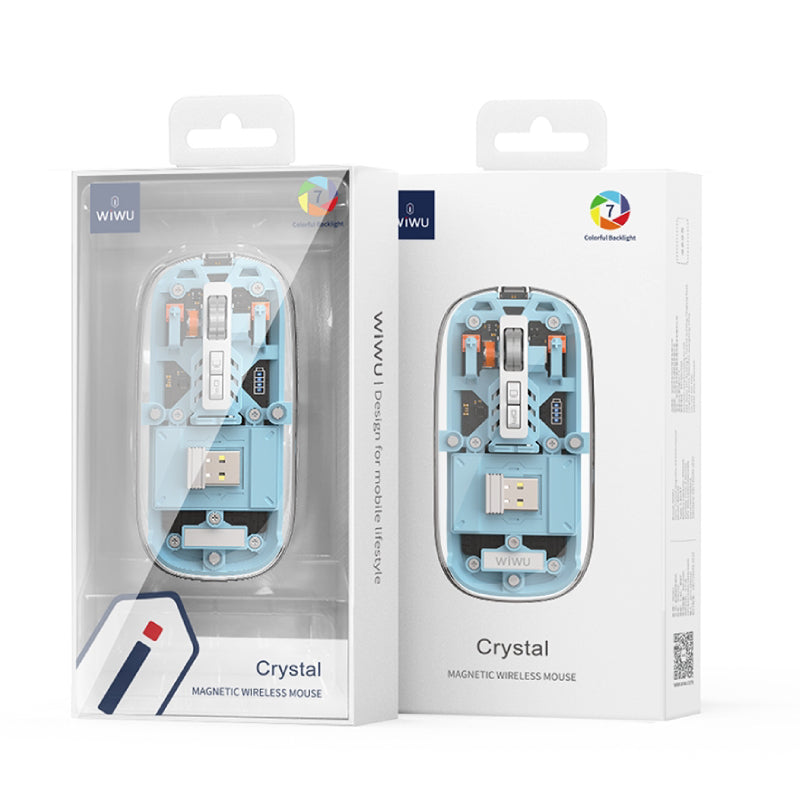 WiWU WM105 Crystal Magnetic Wireless & Bluetooth Mouse - Blue