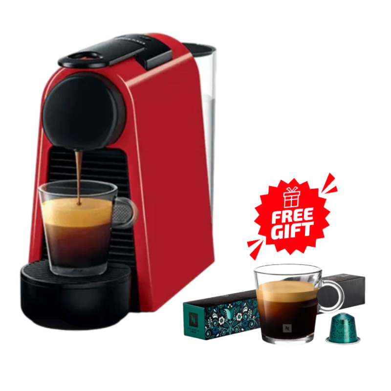 Nespresso Mini Essenza Coffee Machine 0.6 Liter - 19 Bar, D30-EU-RE-NE2 Red + 30 Coffee Capsules Gift