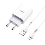 Hoco C81A Asombroso Single Port Charger, Set With USB-A To Micro Cable - White
