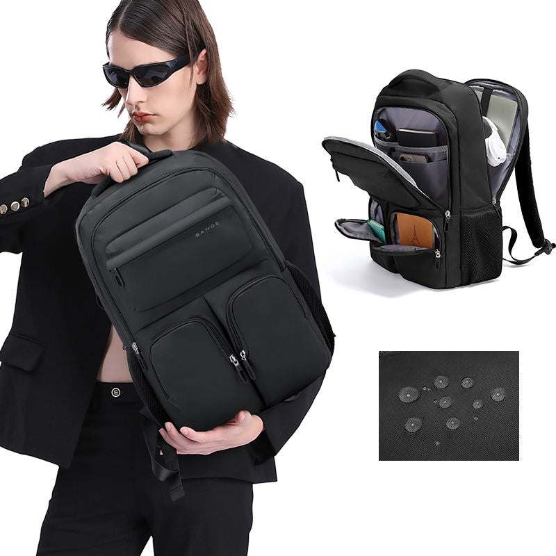 Bange 1807 polyester unisex travel backpacks laptop waterproof - Black