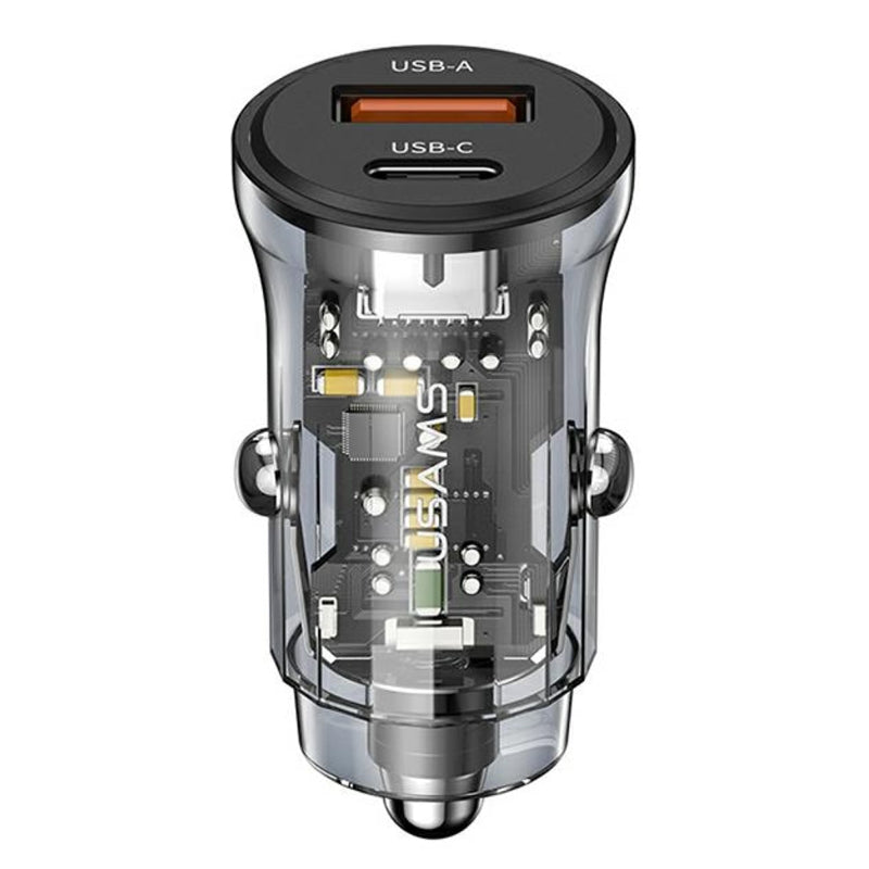 USAMS US-CC164 C32 30W Transparent Dual Port Mini Car Charger - Grey