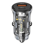 USAMS US-CC164 C32 30W Transparent Dual Port Mini Car Charger - Grey