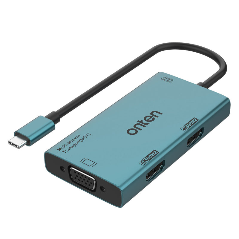 Onten HUB 4 in 1 Type-C To Dual HDTV(4K-60Hz) +VGA + With Audio output (MST), OTN-M206 - Green