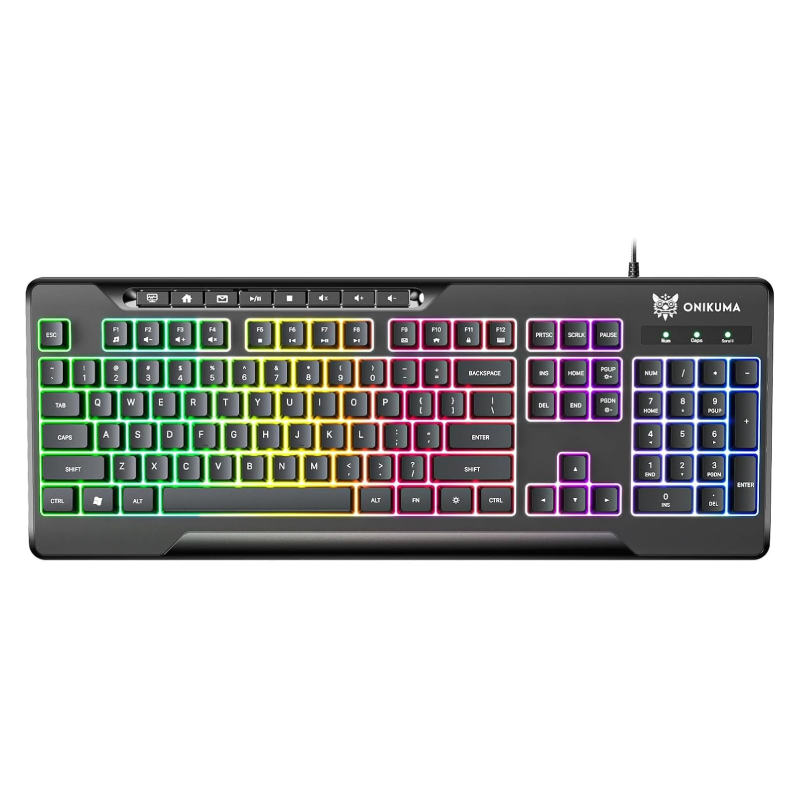 ONIKUMA G32 Matte Black Wired Gaming Keyboard with RGB Backlit Matte Key Caps - Black 