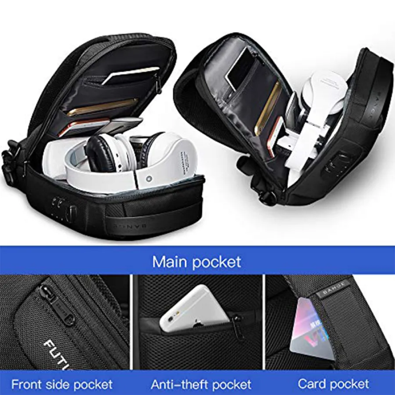 BANGE BG-22085 Anti-Theft Crossbody Shoulder Bag - Black 