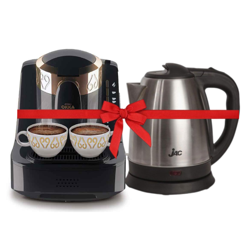 Okka OK001 Automatic Turkish Coffee Machine Black/Copper + JAC Stainless Kettle 1.5L, NGK -04D Gift
