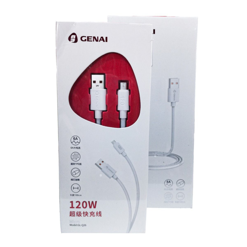 Genai Ultra-Fast Micro Cable 6A , 120W , GL-Q26 - White