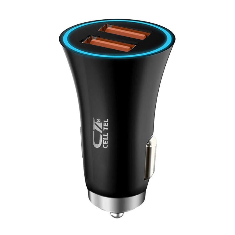 Cell Tel Turbo 10 Car Charger 2x USB 3A 20W Fast Charging - Black